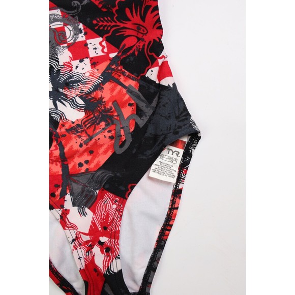 TYR size 28 red/black geometric print diamondback performance racing swimsuit - Picture 2 of 4